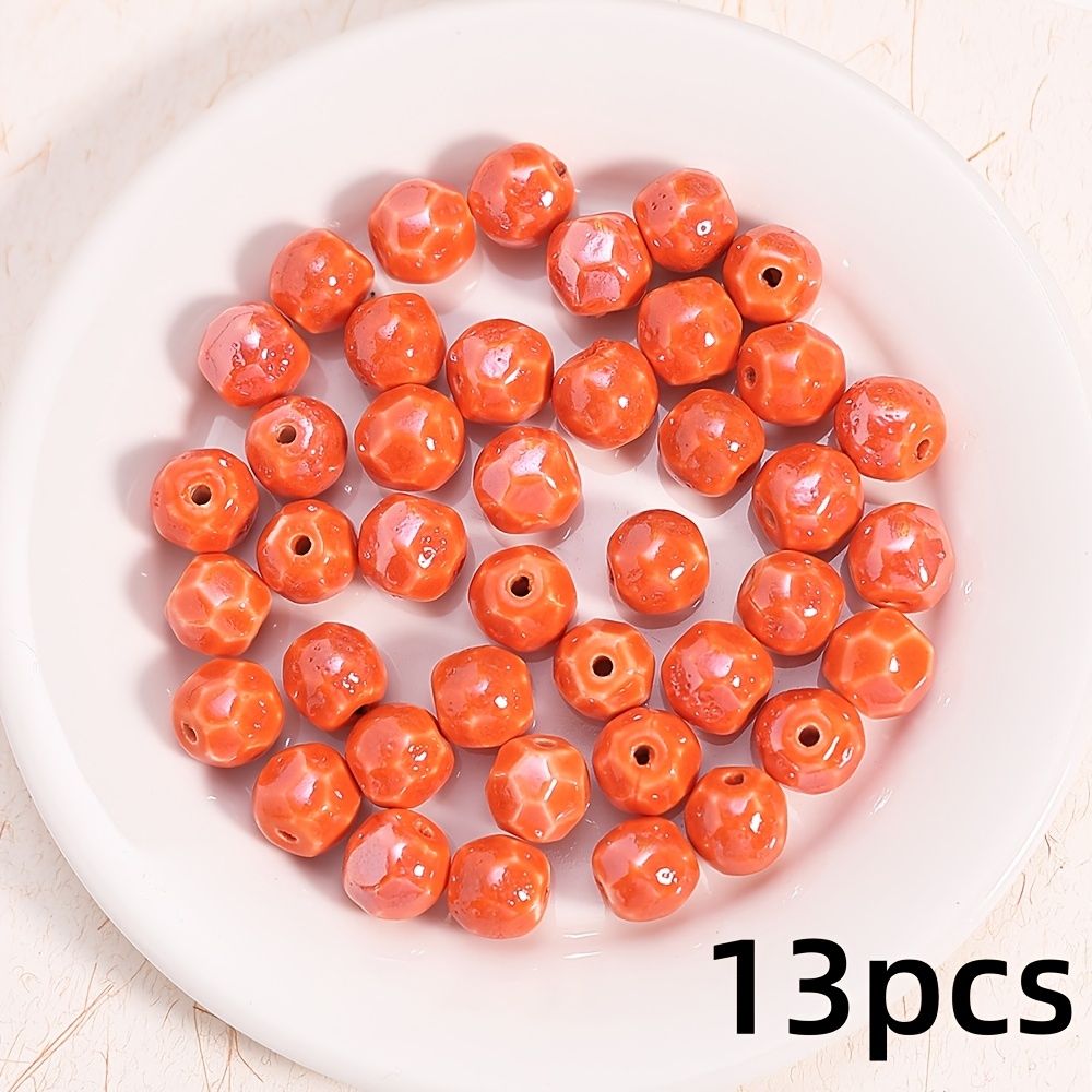 13pcs Ceramic Cut Face Round Beads for Handmade Jewellery Making